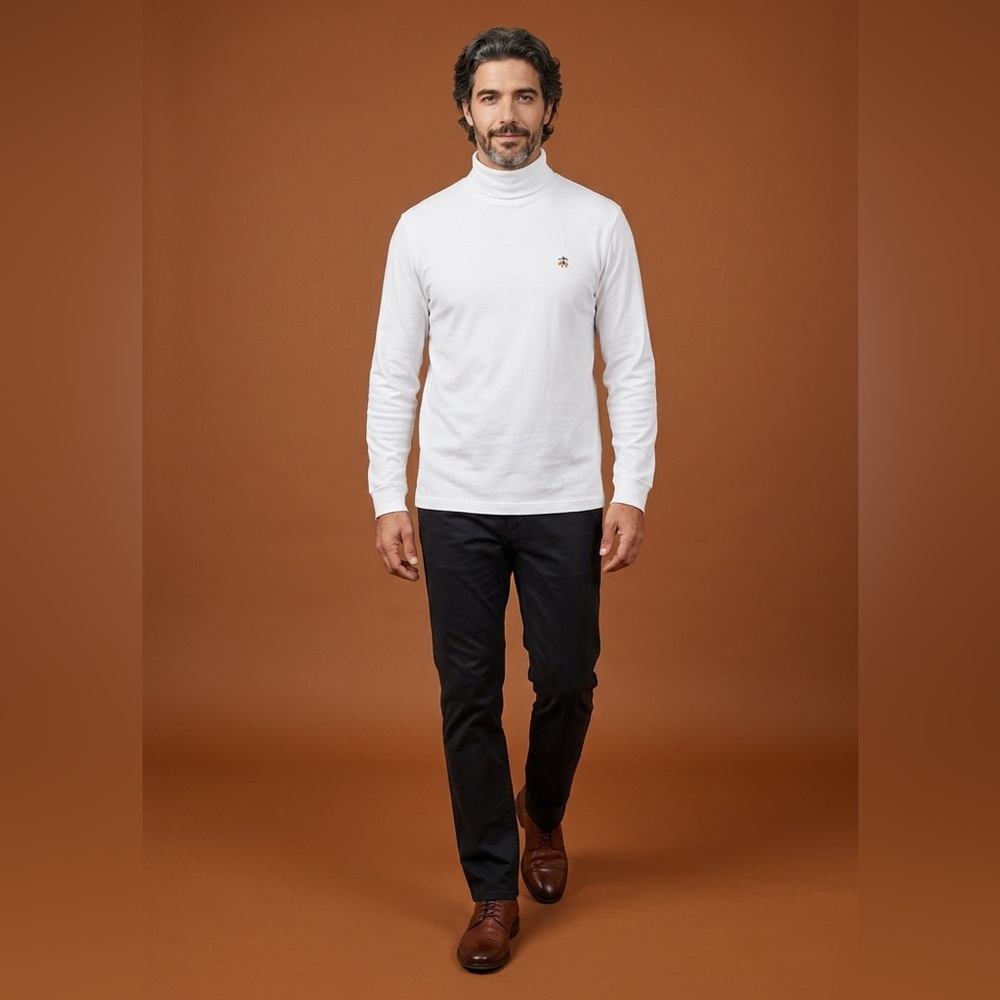 Brooks Brothers men's preppy classic long-sleeve cotton turtleneck - Picture 2 of 9